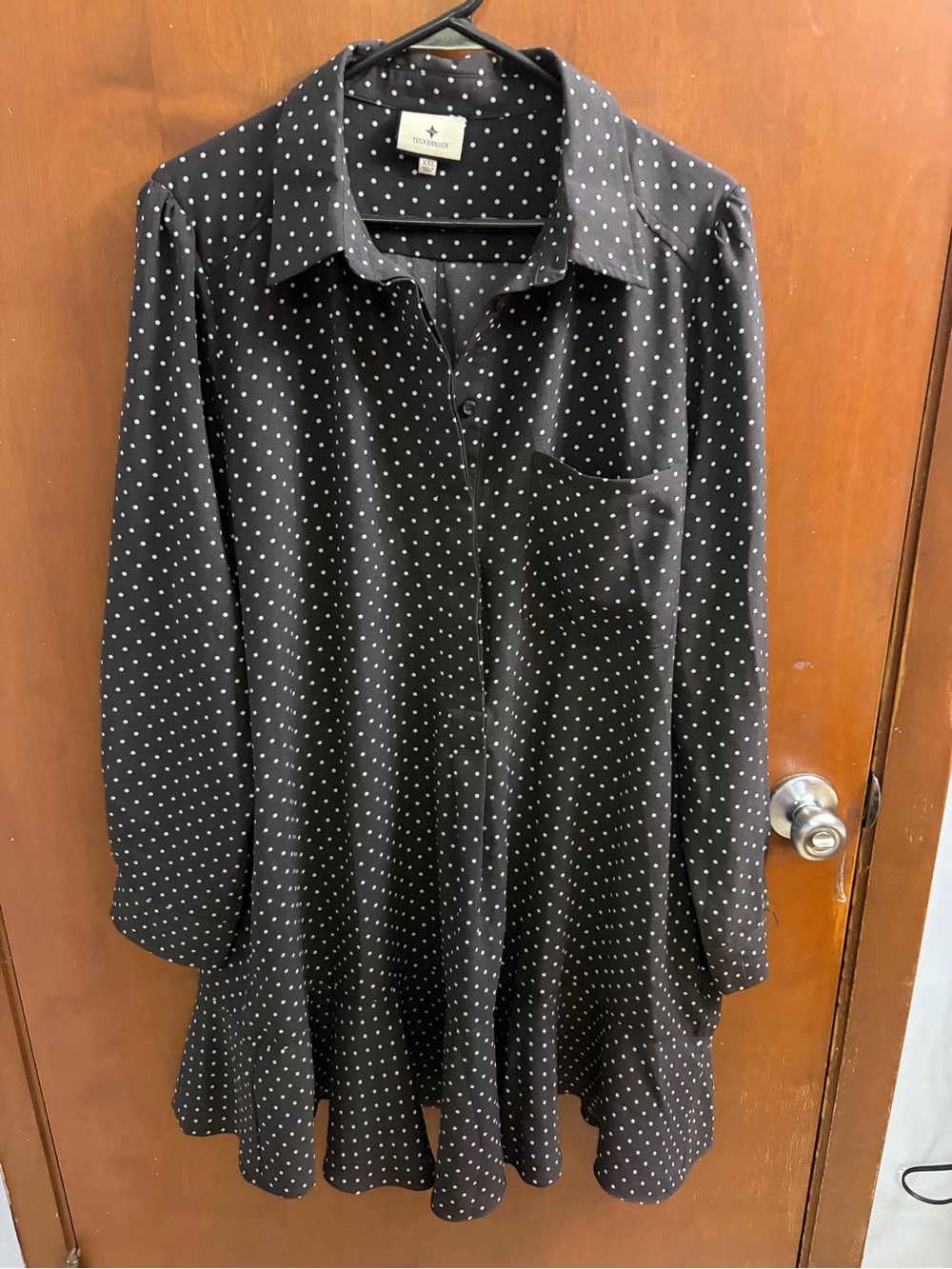 Tuckernuck Black Long-Sleeve Polka Dot Shirt Dress